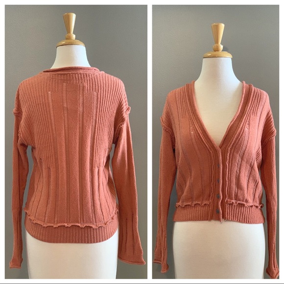 FREE PEOPLE BOHO CARDI LONG SLEEVES RIB KNIT CROP CARDIGAN A3C - Picture 10 of 15